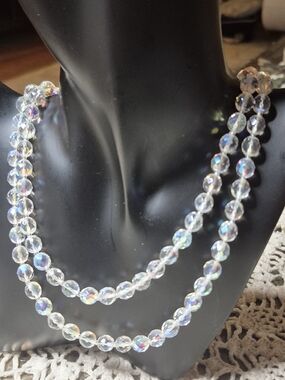 Vintage Aurora Borealis Faceted Crystal Bead Necklace